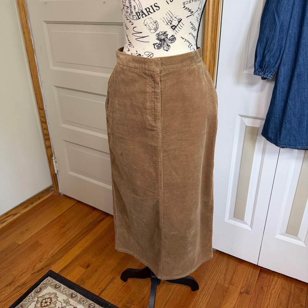 Vintage Jones New York Corduroy Maxi Skirt 8 Petite Western Retro Neutral Preppy - Picture 2 of 11